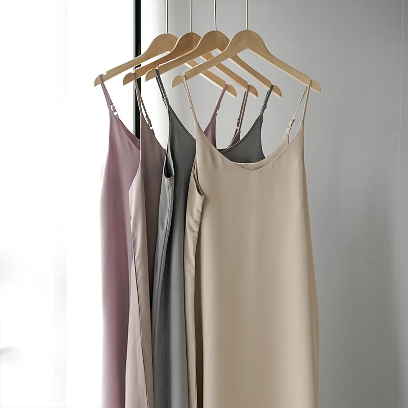 2019 women summer satin dress luxury shiny sundress vintage imitation silk dress korean fashion