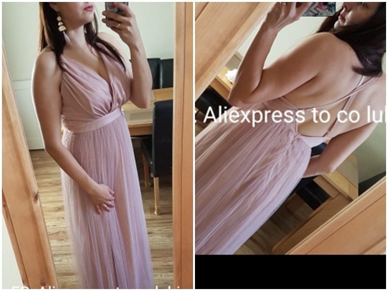 Affogatoo Sexy deep v neck backless summer pink dress women Elegant lace evening maxi dress Holiday long party dress ladies 2019