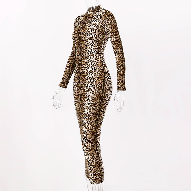 Hugcitar leopard print long sleeve slim bodycon sexy dress 2019 autumn winter women streetwear party festival dresses outfits
