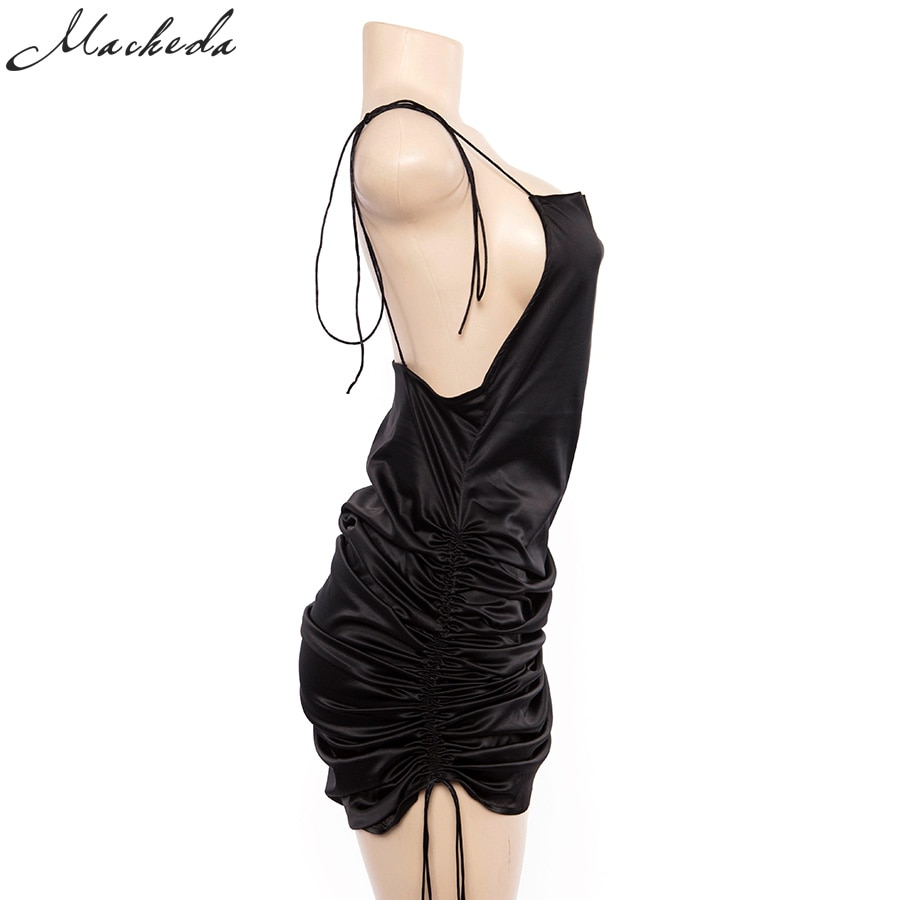 Macheda Fashion Women Solid Spaghetti Straps Backless Sleeveless Sexy Dresses Bottom Length Adjustable Ladies Casual Dress Ne'w