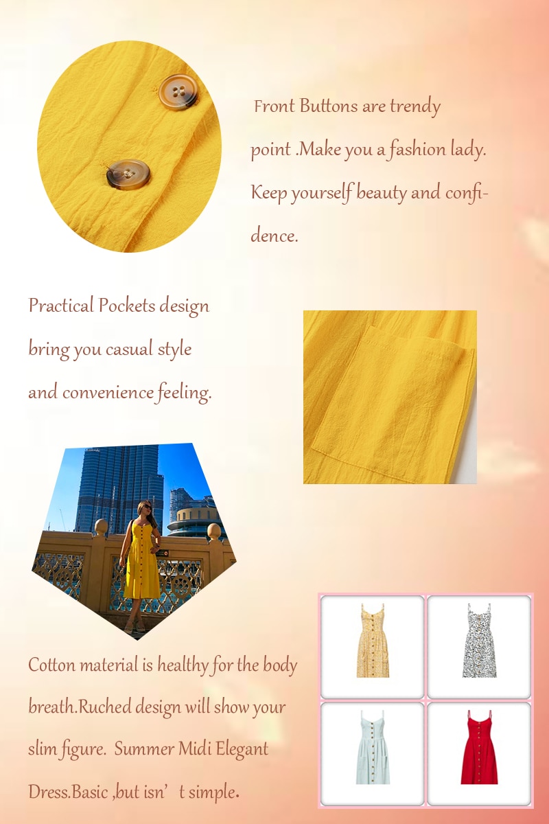 Simplee Elegant button women dress Pocket polka dots yellow cotton midi dress Summer casual female plus size lady beach vestidos